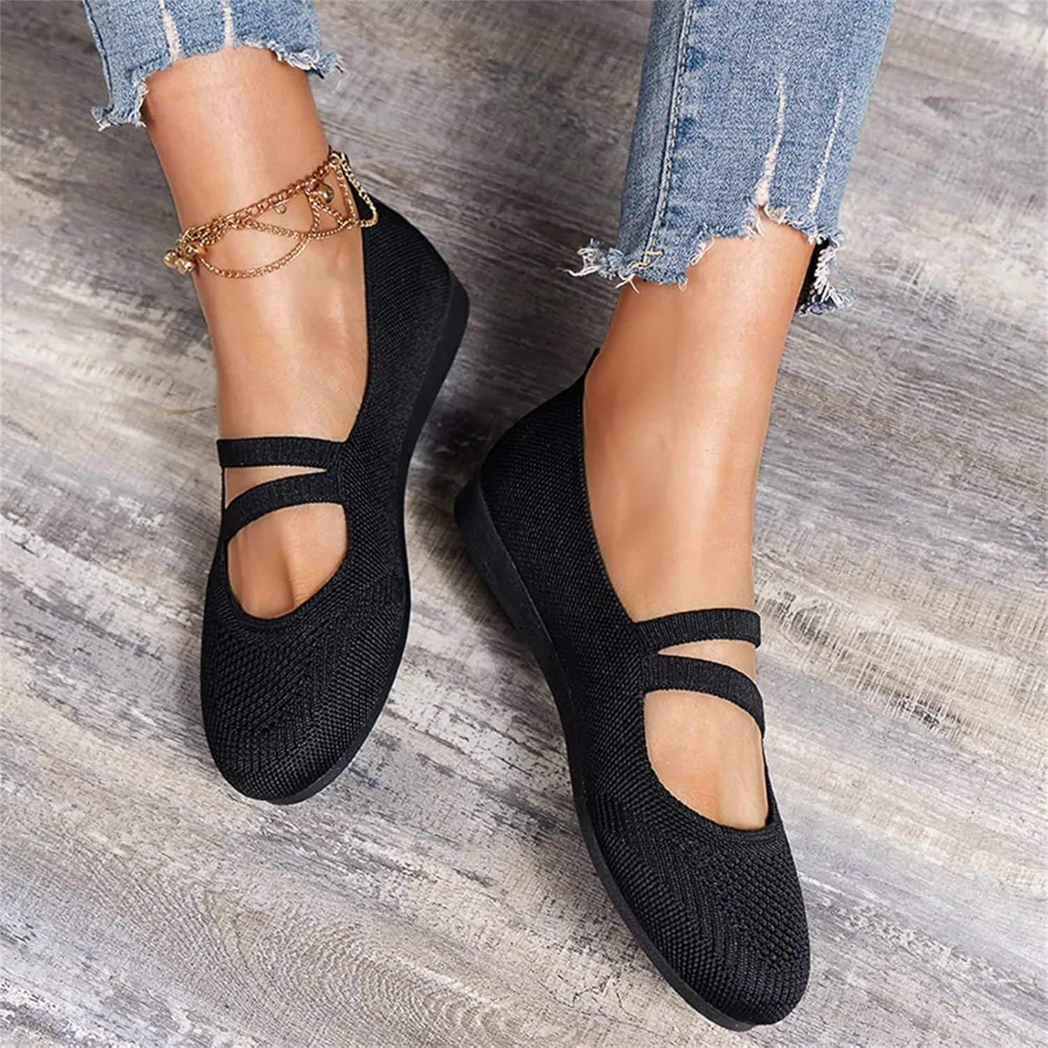 AMDBEL Flats Shoes Women Dressy Comfortable Women's Ballet Flats Shoes Crochet Knit Mesh Round Toe Slip Casual Ballet Flats