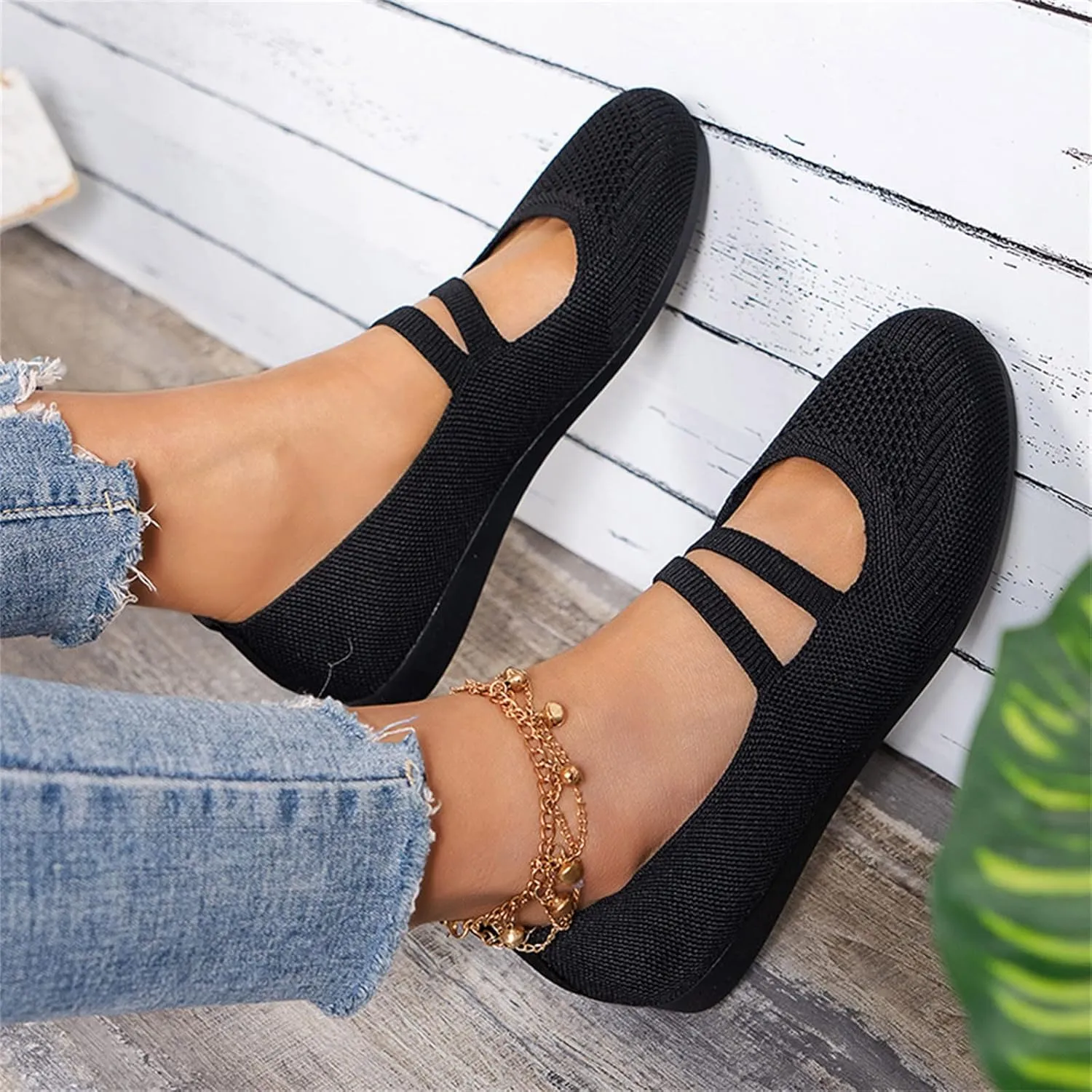 AMDBEL Flats Shoes Women Dressy Comfortable Women's Ballet Flats Shoes Crochet Knit Mesh Round Toe Slip Casual Ballet Flats
