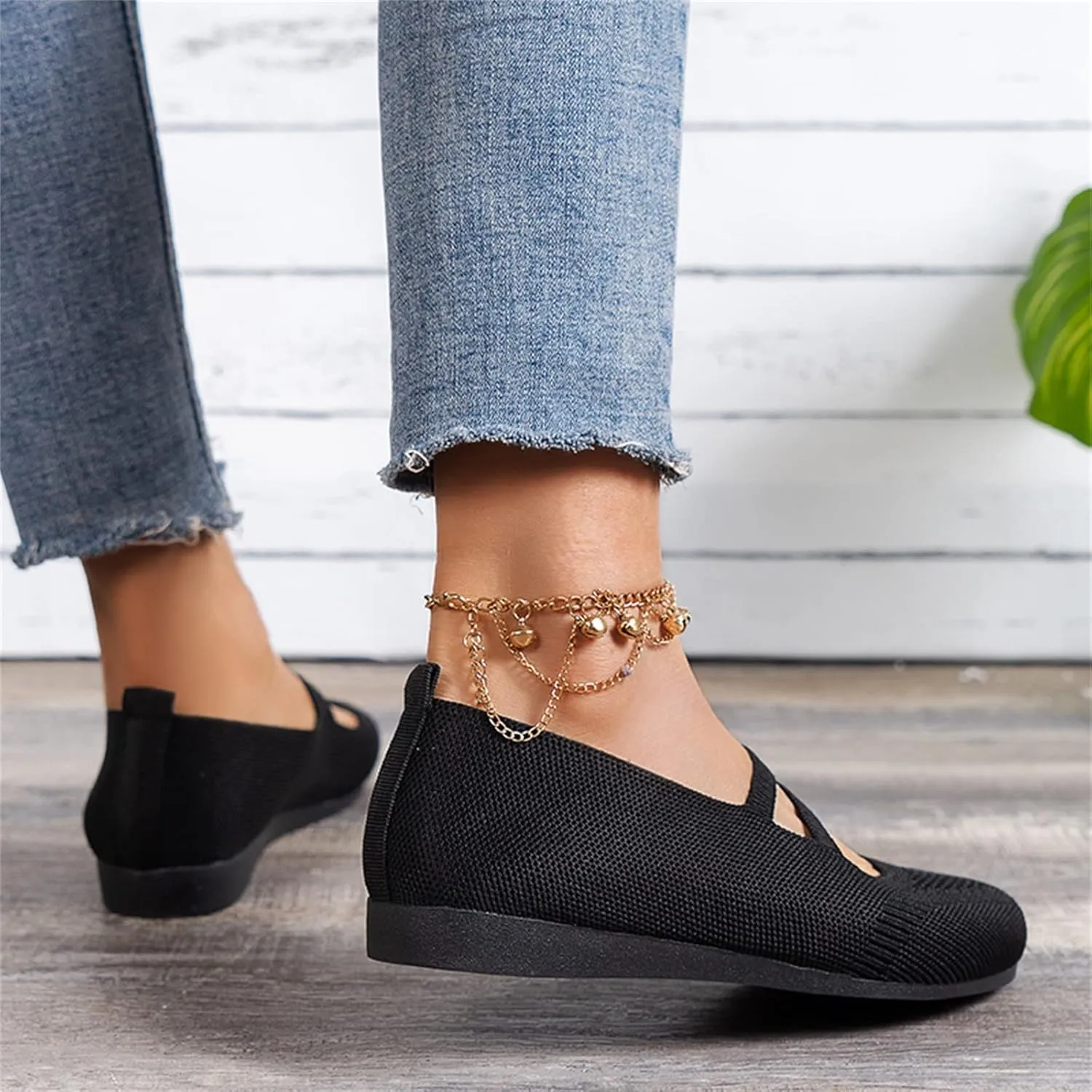 AMDBEL Flats Shoes Women Dressy Comfortable Women's Ballet Flats Shoes Crochet Knit Mesh Round Toe Slip Casual Ballet Flats