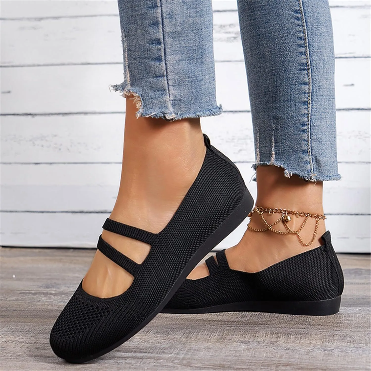AMDBEL Flats Shoes Women Dressy Comfortable Women's Ballet Flats Shoes Crochet Knit Mesh Round Toe Slip Casual Ballet Flats