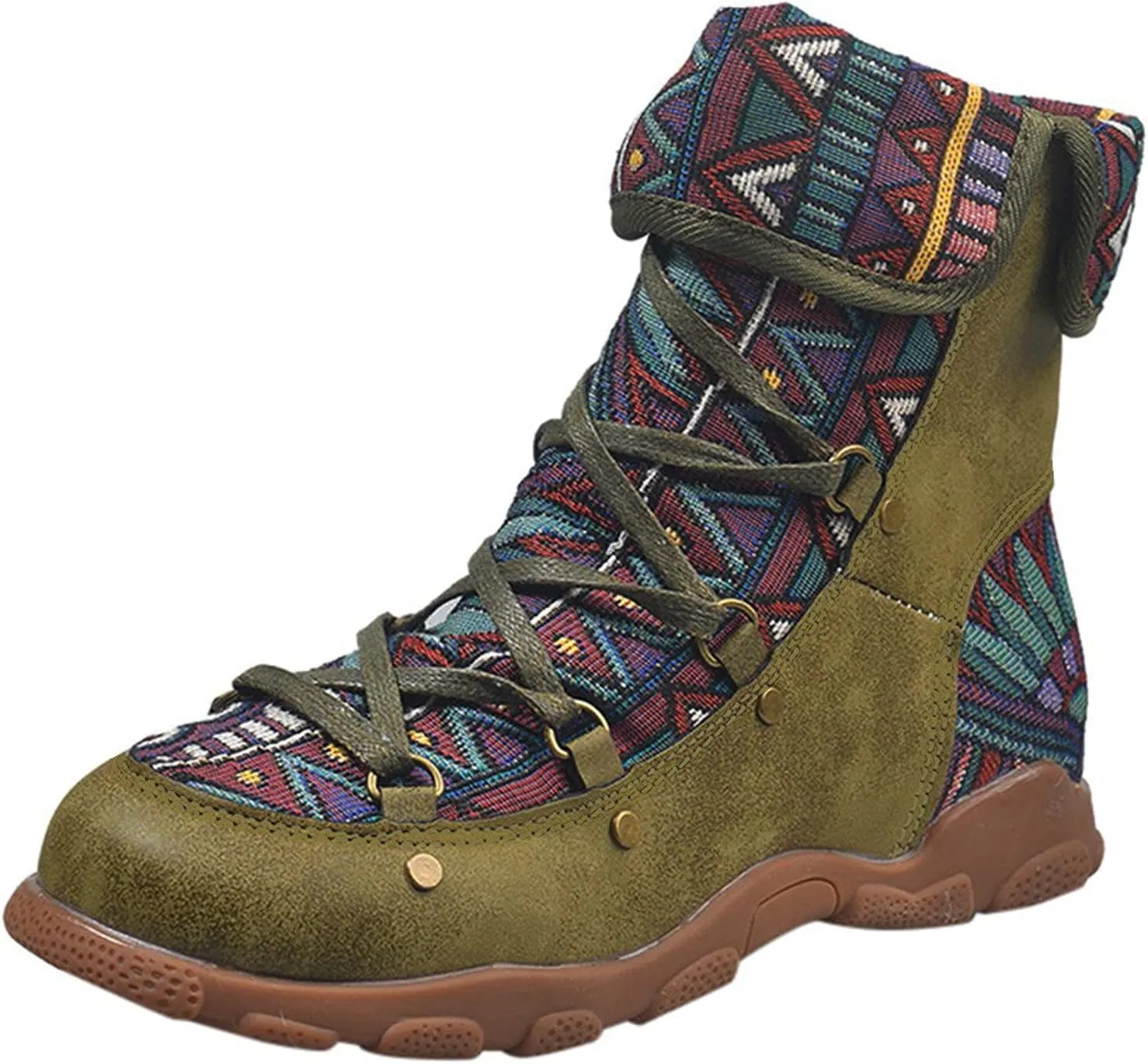 AMDBEL Winter Boots for Women 2024 Ankle Boots Low Heel Lace Up Short Boots Bohemian Winter Vintage Booties Shoes