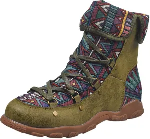 AMDBEL Winter Boots for Women 2024 Ankle Boots Low Heel Lace Up Short Boots Bohemian Winter Vintage Booties Shoes