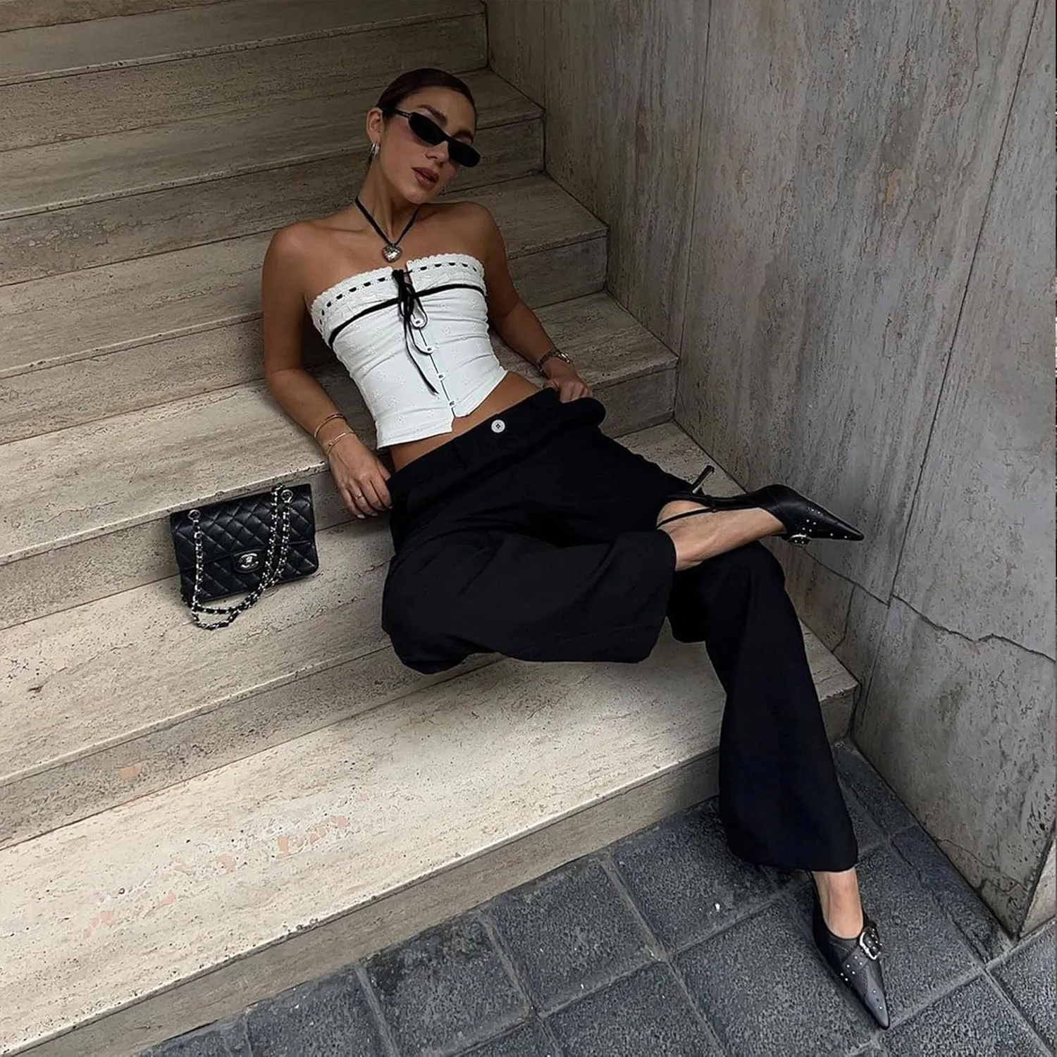 AMINUGAL Slingback Heels for Women - Buckle Pointed Toe Stiletto Ankle Strap Silver-Stud Kitten Heels Women's Pumps Closed Toe Heeled Sandals Dress Shoes