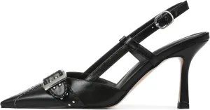 AMINUGAL Slingback Heels for Women - Buckle Pointed Toe Stiletto Ankle Strap Silver-Stud Kitten Heels Women's Pumps Closed Toe Heeled Sandals Dress Shoes