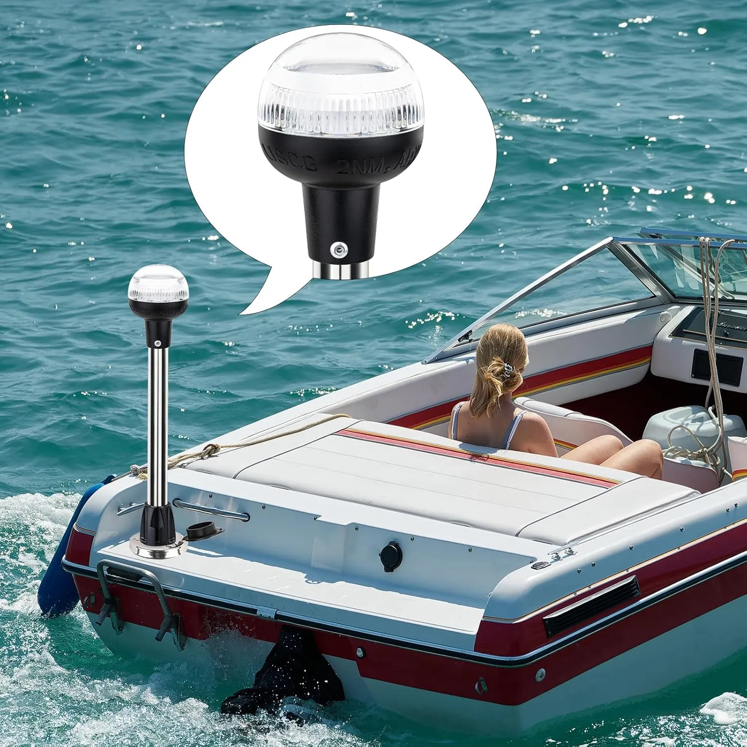 Anchor Light Boat Stern Light LED Marine Navigation Lights USCG 2 NM All Round White Stainless Steel 2 Pin Detachable Plug in 12 Volts (Flush Mount Base, 12 Inches)