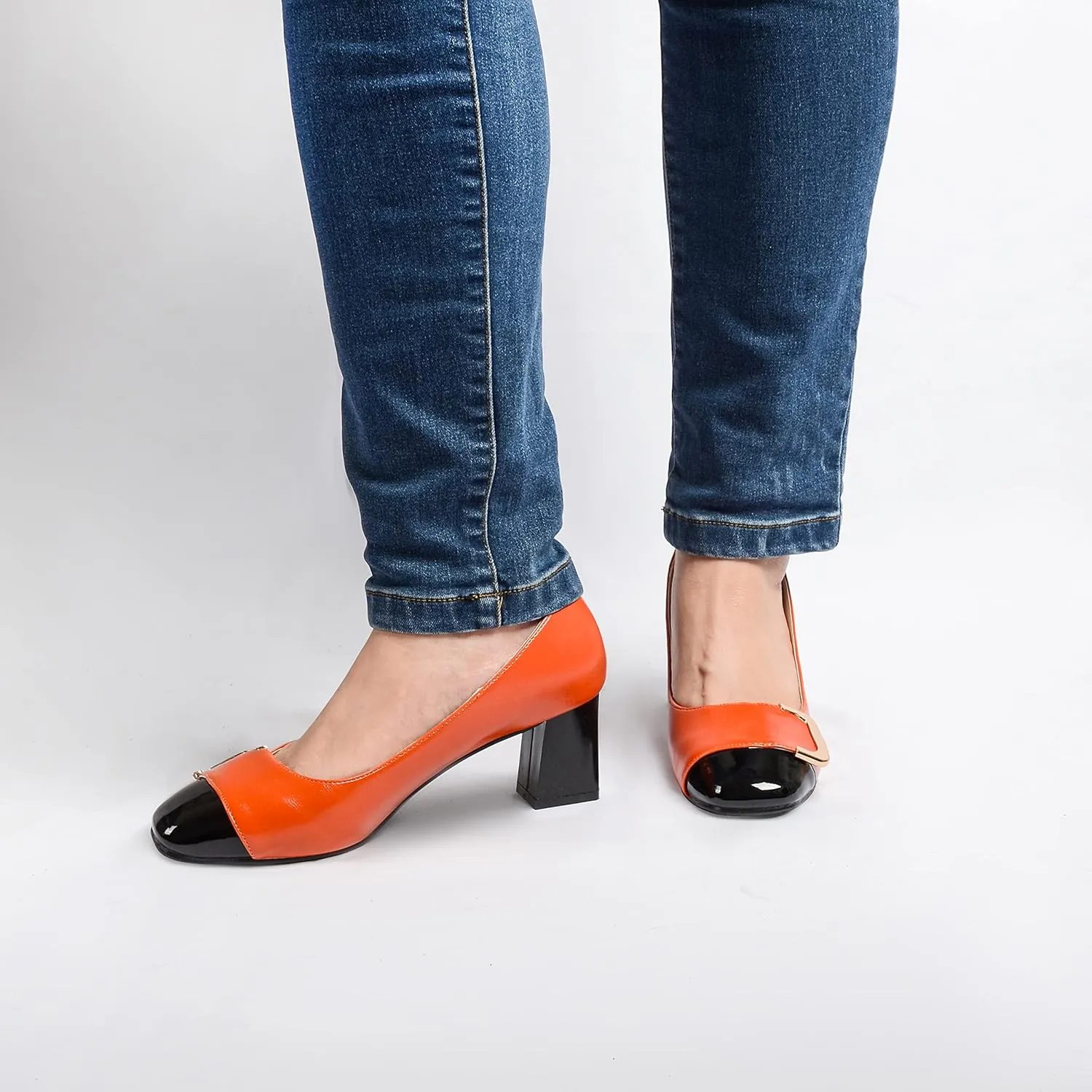 ANN CREEK Women's Pumps 'Angela' Shoes for Women Dressy Low Heel Rush Hour Office Shoes Two Tone Womens Pumps Square Toe 2.4 Inch Chunky Heel Slip On
