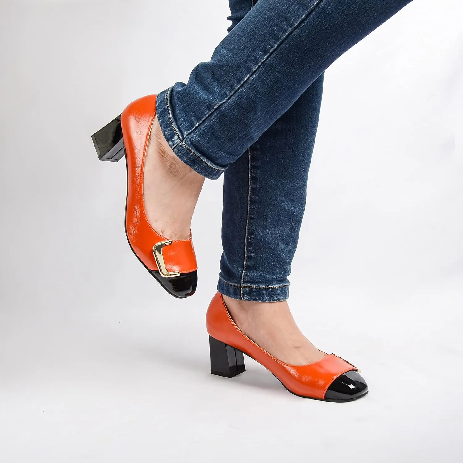 ANN CREEK Women's Pumps 'Angela' Shoes for Women Dressy Low Heel Rush Hour Office Shoes Two Tone Womens Pumps Square Toe 2.4 Inch Chunky Heel Slip On