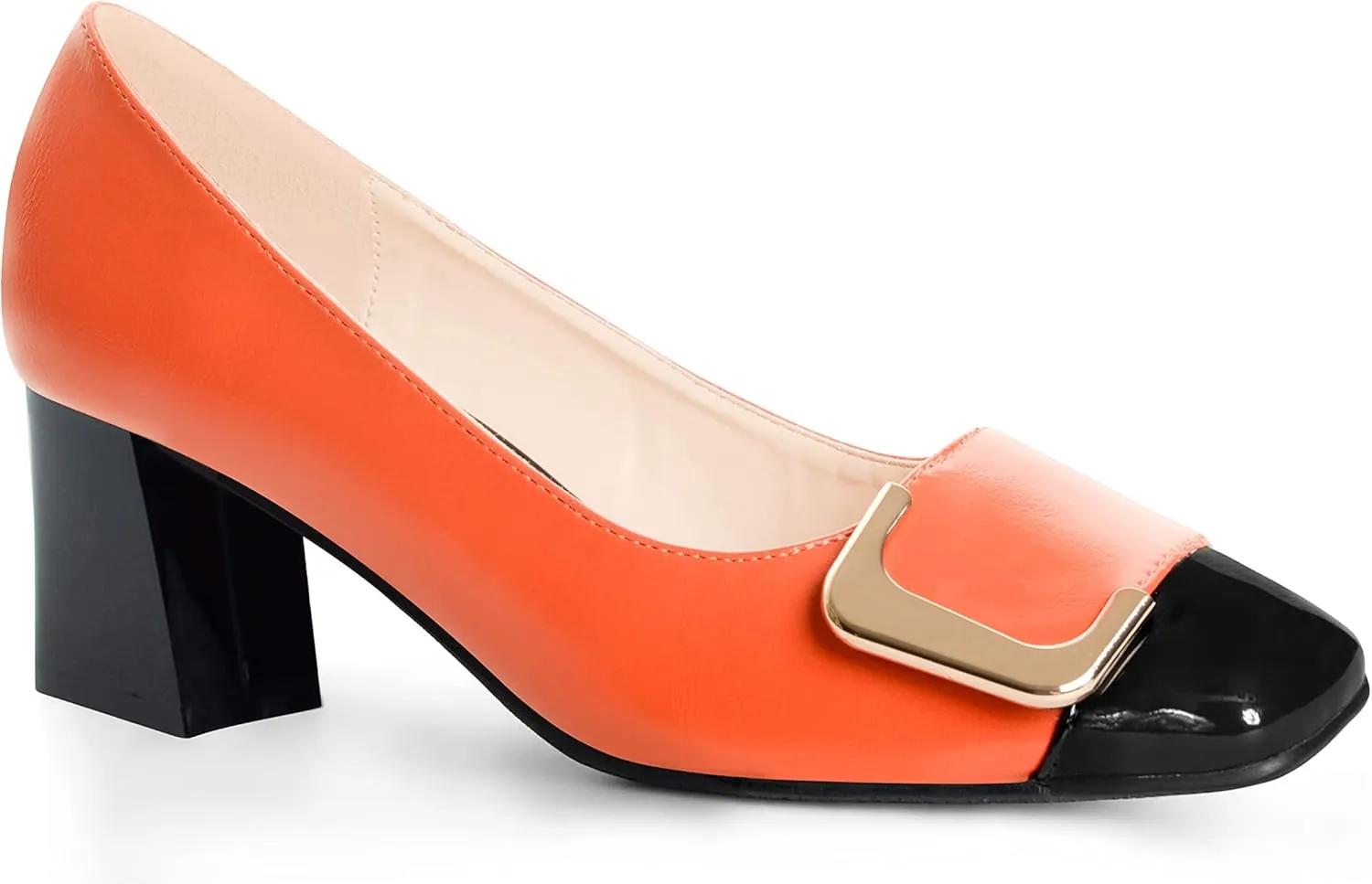 ANN CREEK Women's Pumps 'Angela' Shoes for Women Dressy Low Heel Rush Hour Office Shoes Two Tone Womens Pumps Square Toe 2.4 Inch Chunky Heel Slip On