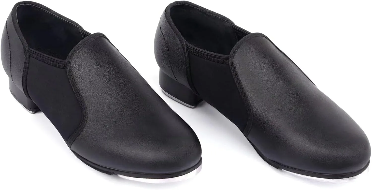 ARCLIBER Black Tap Shoes for Women and Men PU Leather Slip On Women Tap Dance Shoes
