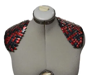 Armor Pauldrons in knitted Dragonhide Scalemail - Black and Red