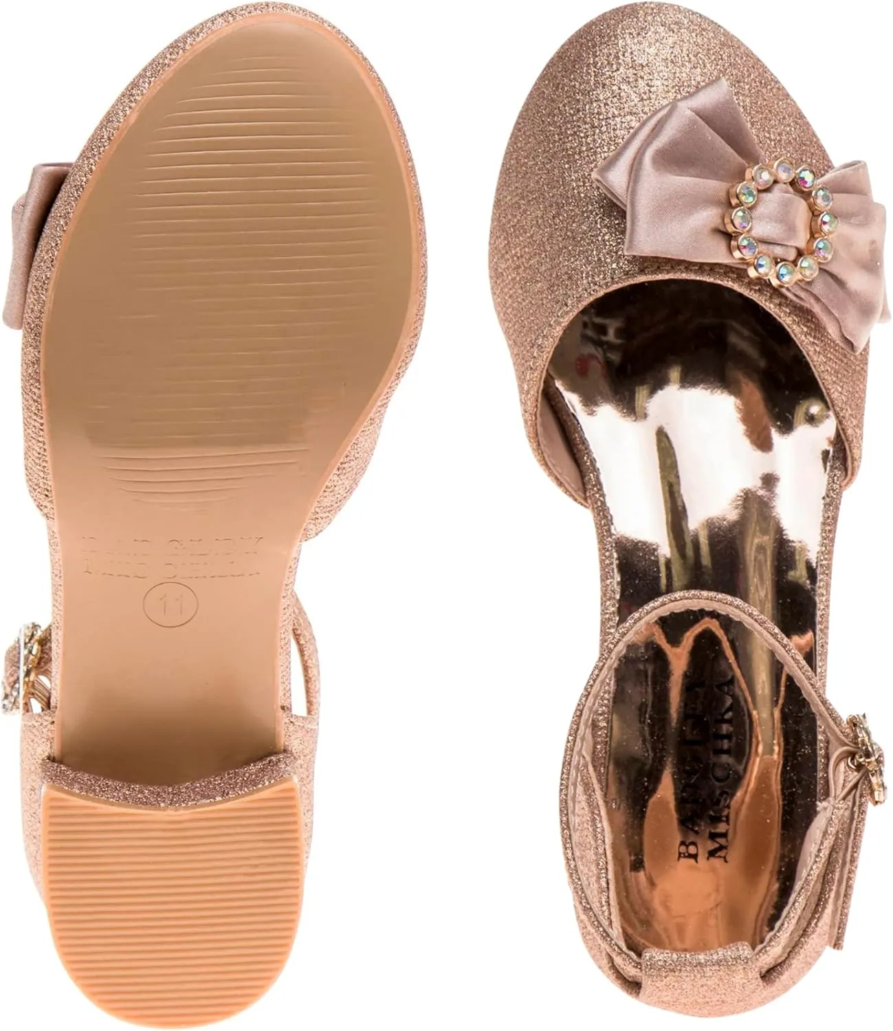 Badgley Mischka Girls Dress Block Medium Heel Party Pumps - Closed Toe Ankle Strap High Heels for Girl - Black/Silver/Champagne/Rose Gold (Sizes 11-13 Little Kid/Sizes 1-5 Big Kid)