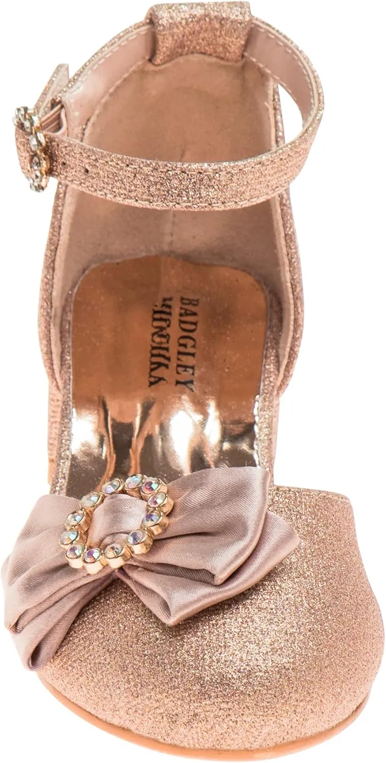 Badgley Mischka Girls Dress Block Medium Heel Party Pumps - Closed Toe Ankle Strap High Heels for Girl - Black/Silver/Champagne/Rose Gold (Sizes 11-13 Little Kid/Sizes 1-5 Big Kid)
