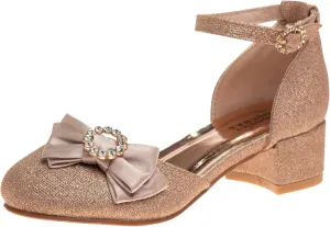 Badgley Mischka Girls Dress Block Medium Heel Party Pumps - Closed Toe Ankle Strap High Heels for Girl - Black/Silver/Champagne/Rose Gold (Sizes 11-13 Little Kid/Sizes 1-5 Big Kid)