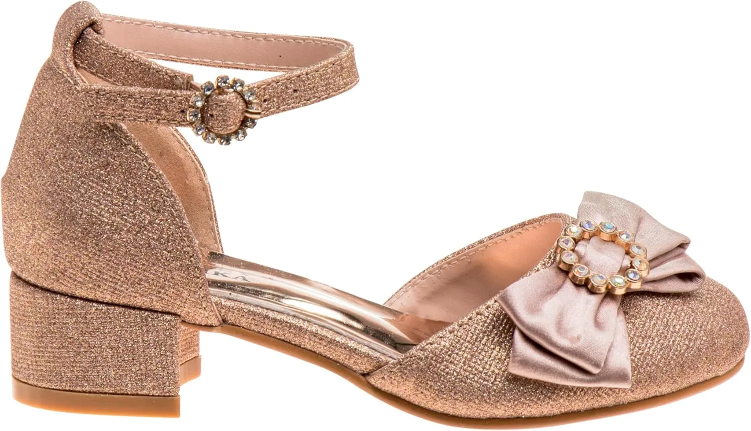 Badgley Mischka Girls Dress Block Medium Heel Party Pumps - Closed Toe Ankle Strap High Heels for Girl - Black/Silver/Champagne/Rose Gold (Sizes 11-13 Little Kid/Sizes 1-5 Big Kid)