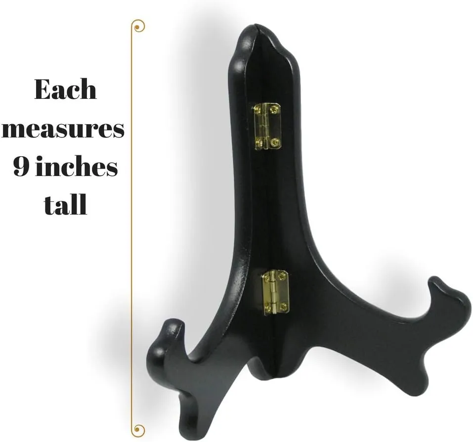 BANBERRY DESIGNS Folding Black Wooden Easels - Premium Quality - Plate Holder - Display Stand - 9 Inch - Set of 4 Pieces