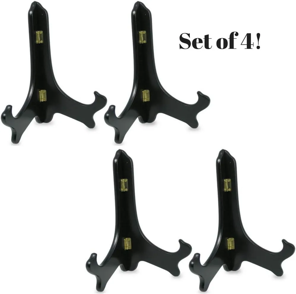 BANBERRY DESIGNS Folding Black Wooden Easels - Premium Quality - Plate Holder - Display Stand - 9 Inch - Set of 4 Pieces
