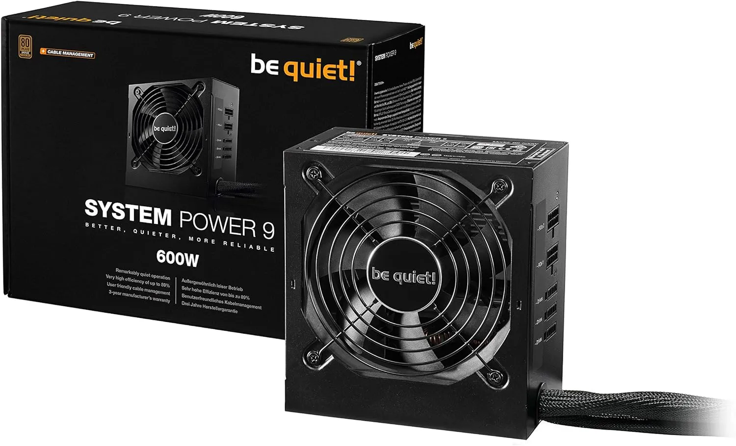 be quiet! BN302 System Power 9 600W CM, Modular, 80 Plus Bronze, Power Supply,Black