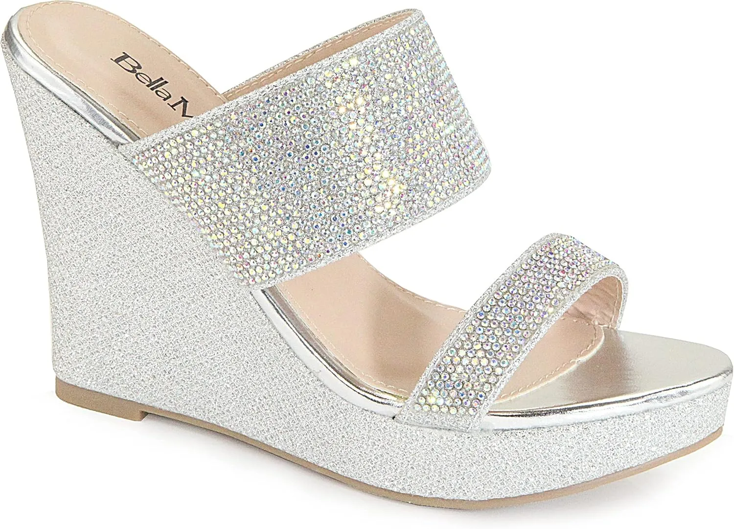 Bella Marie Santo Women's Rhinestone Wedge Sandal Silver Band 6