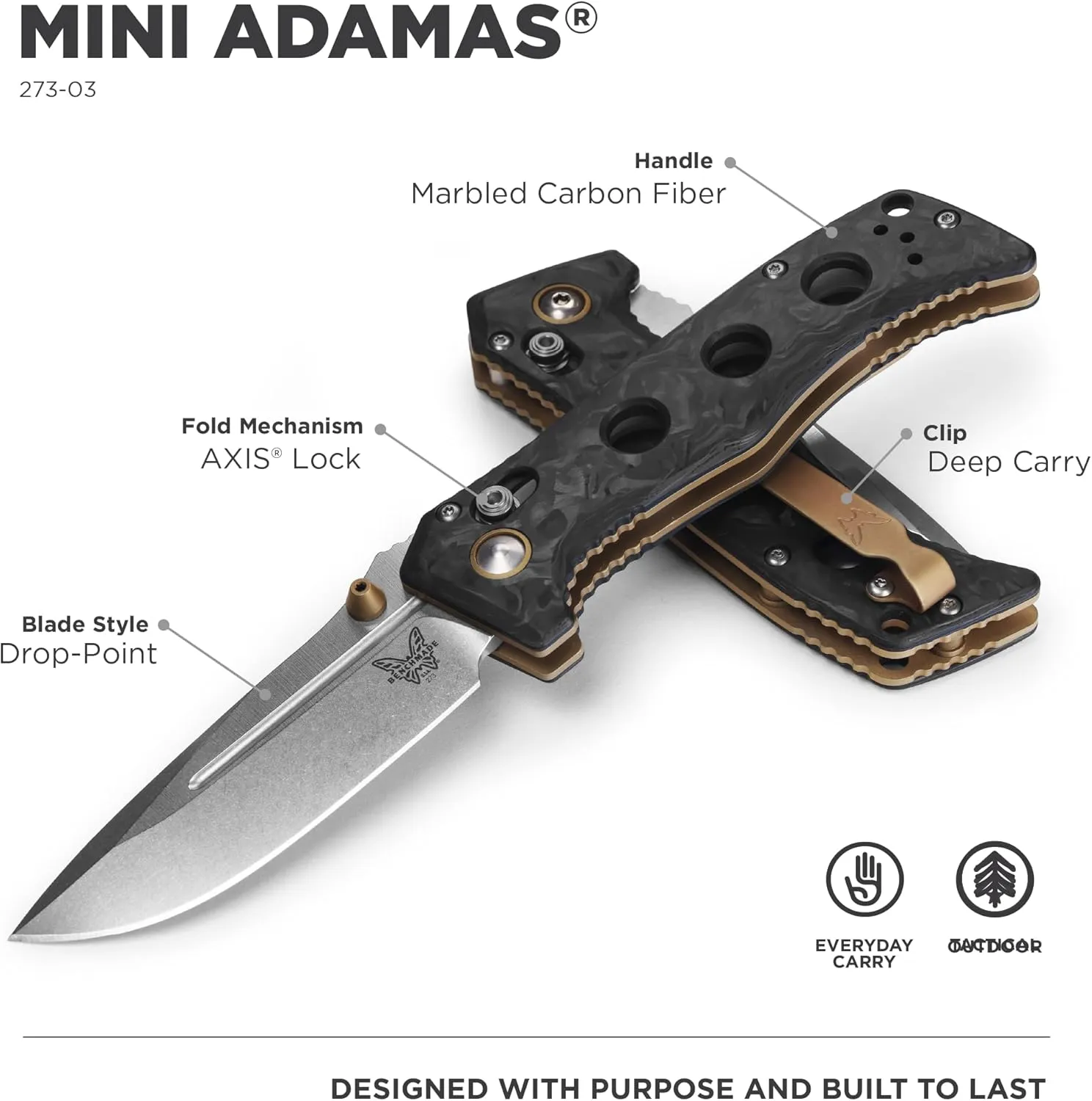 Benchmade - Mini Adamas 273 Tactical Knife with Black Marbled Carbon Fiber Handle (273-03)