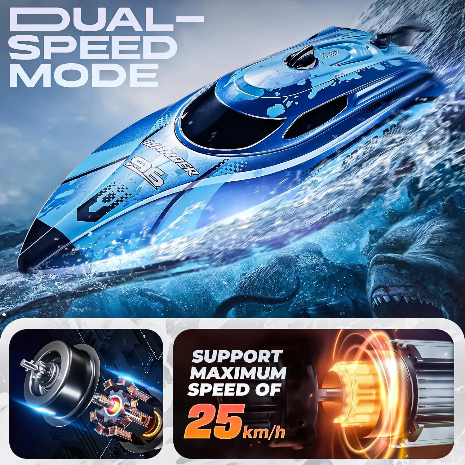 BEZGAR RC Boat, 12 inch Remote Control Boat for Kids and Adults, 25 KPH Fast RC Speed Boats with 700mAh Battery, Ideal Waterproof Toy for Lakes & Pools - TX126 Blue