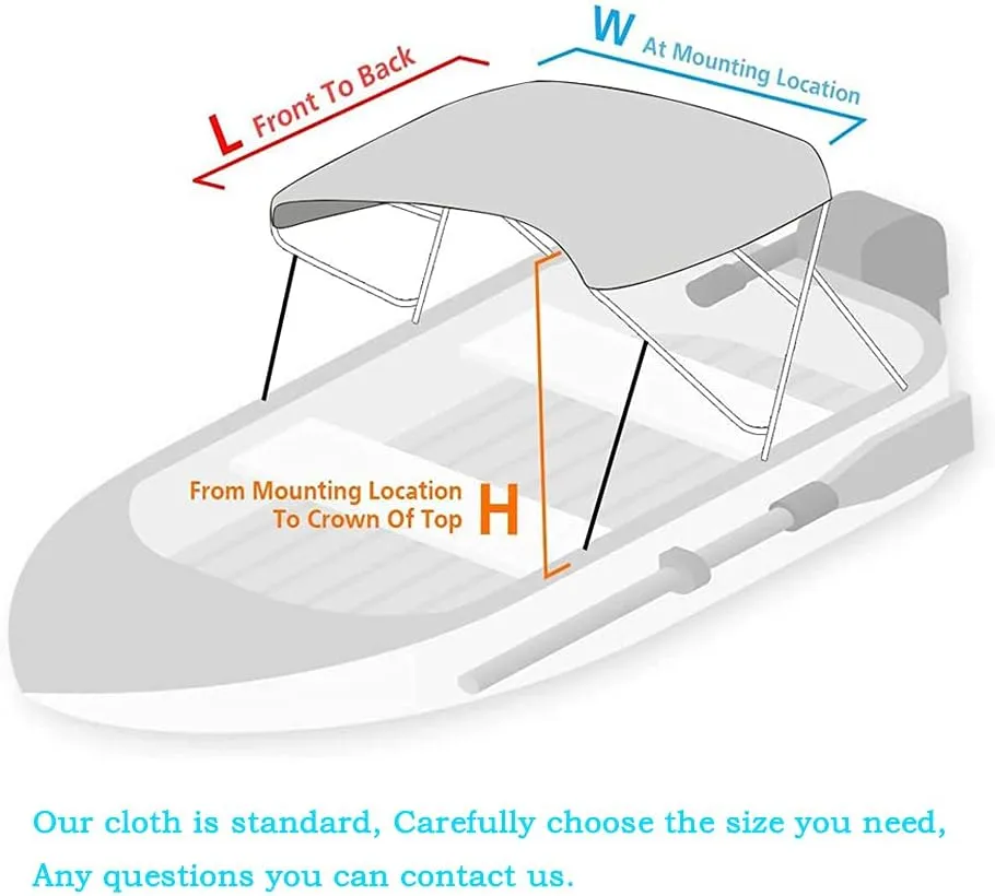 Bimini Top Fabric Replacement Canvas Canopy，3 Bow Bimini Top Cover for Boat with Storage Boot,600 D Anti-UV Waterproof Bimini Top Canopy Without Frame