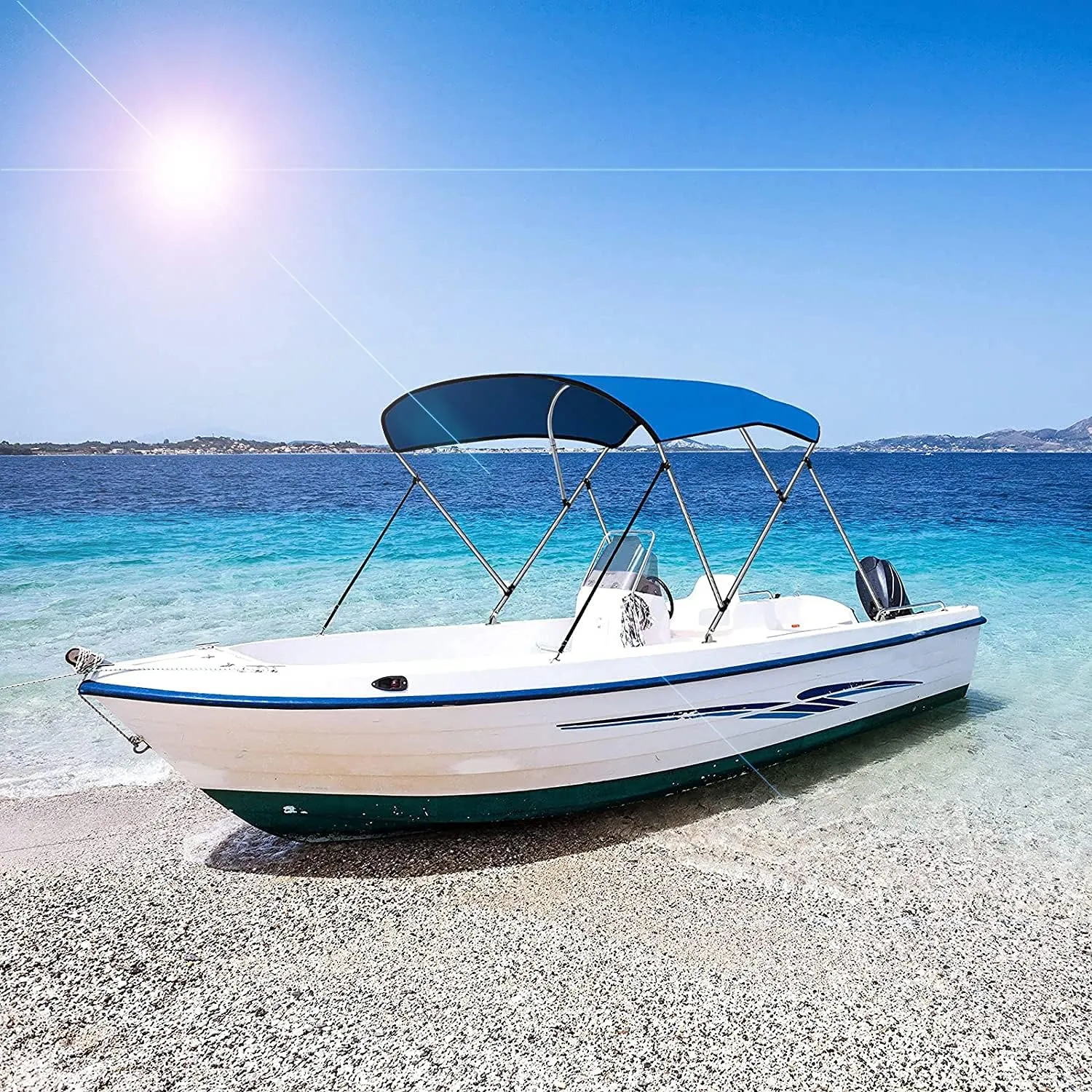 Bimini Top Fabric Replacement Canvas Canopy，3 Bow Bimini Top Cover for Boat with Storage Boot,600 D Anti-UV Waterproof Bimini Top Canopy Without Frame