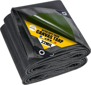 Black 8x10 feet 22 Mil Heavy Duty Organic Silicone Coating Waterproof Tarps,Tear Resistant Tarpaulin with Grommets&Reinforced Edges,for Outdoor Camping, Pool,Boat