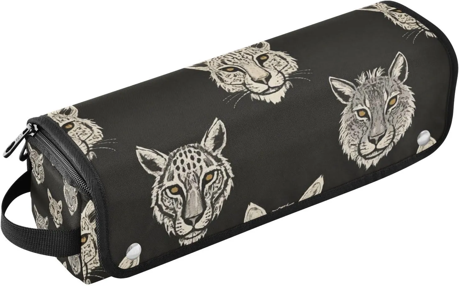 Black Tribal Tigers Leopard Hair Tools Travel Bag with Removable Heat Resistant Mat Waterproof Hair Tools Travel Organizer for Flat Iron Hot Tools and Haircare Accessories