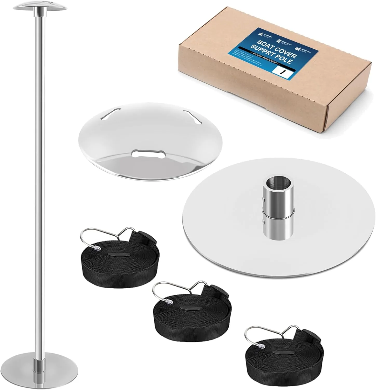 Boat Cover Support Poles 316 Stainless Steel Adjustable Boat Cover Support Pole System, with Aluminum Alloy Support Poles, 316 Stainless Steel Mushroom Cap and Base (1 Pack)