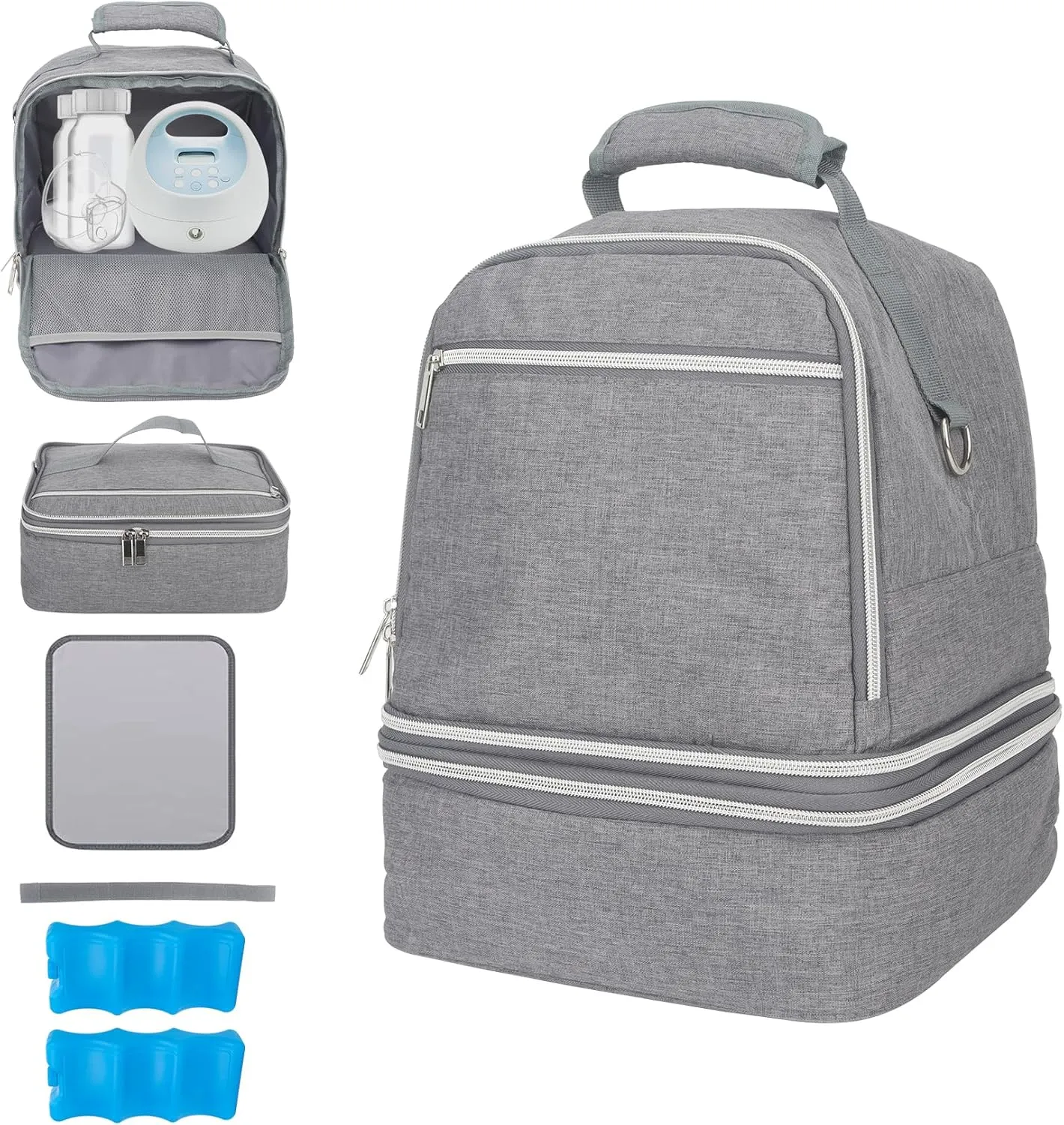 Breast Pump Bag with Cooler fit for Spectra S1 and S2, Separable Breast Pumping Storage Backpack, Insulated Breast Milk Bottle Cooler Bag for Work Travel for Mom Breastpump, Waterproof (Grey)