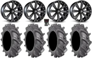 Bundle - 9 Items: MSA Black Kore 14" ATV Wheels 28" BKT AT 171 Tires [4x156 Bolt Pattern 3/8x24 Lug Kit]