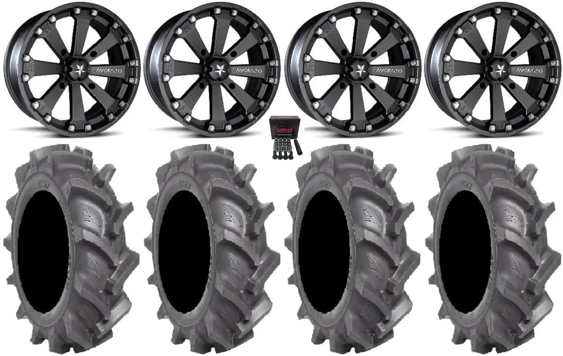 Bundle - 9 Items: MSA Black Kore 14" ATV Wheels 28" BKT AT 171 Tires [4x156 Bolt Pattern 3/8x24 Lug Kit]