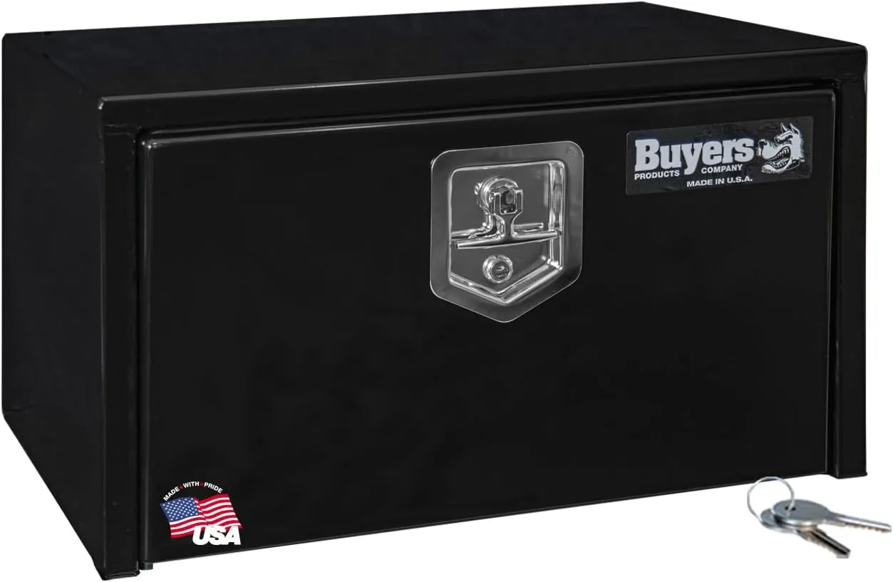 Buyers Products 1703300 Black Steel Underbody Truck Box, 14 x 16 x 24 Inch, Made In The USA, 14 Ga Black Steel Trailer/Truck Bed Tool Box, Weather-Resistant, Locking T-Latch