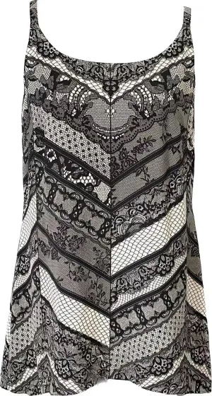 Cabi Monaco Black/Nude lace Print Camisole