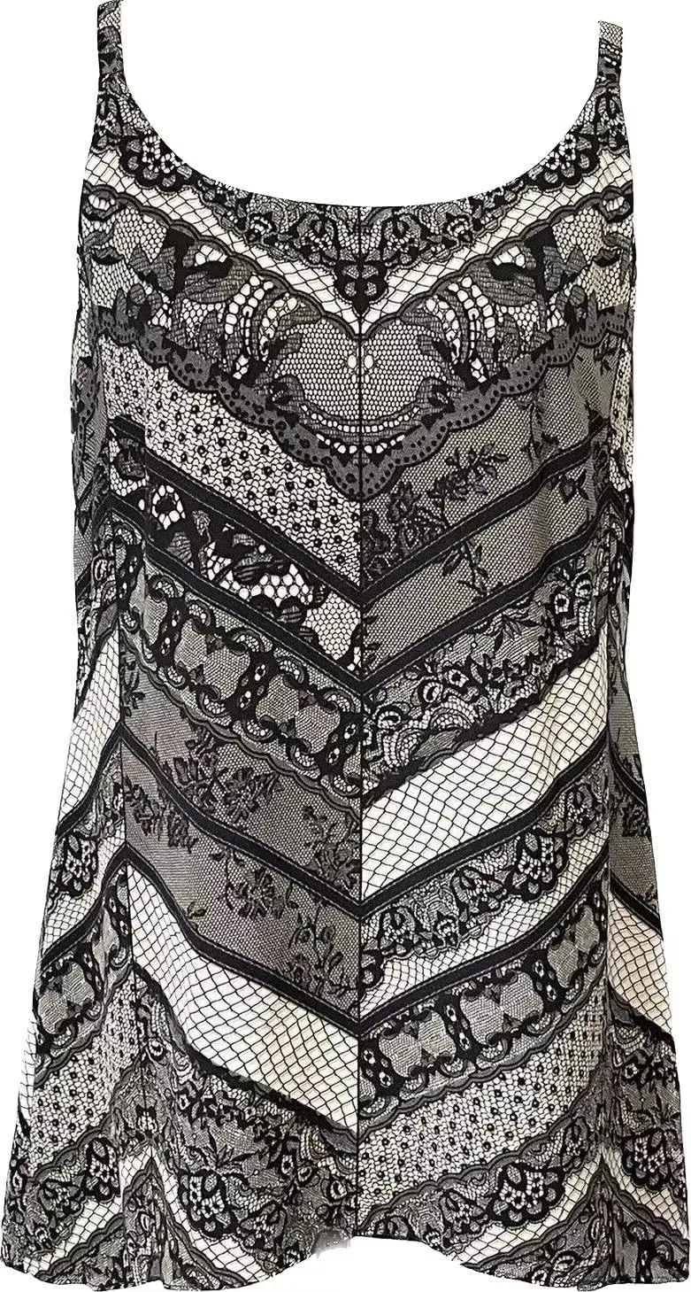 Cabi Monaco Black/Nude lace Print Camisole