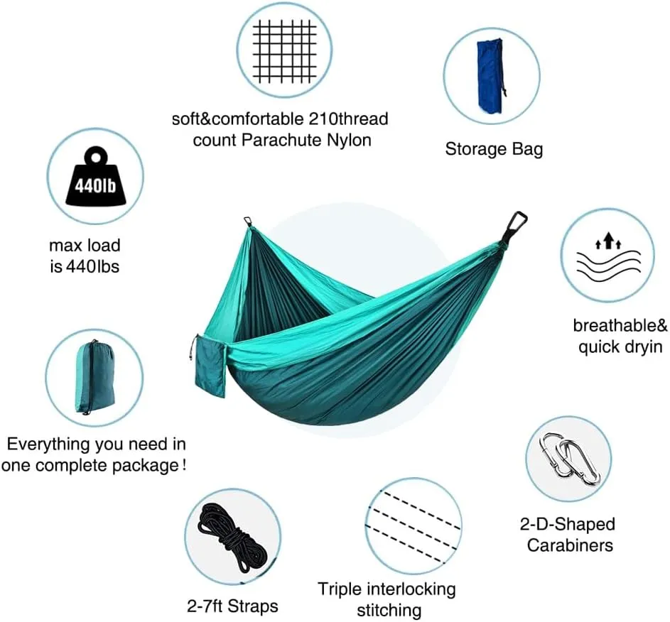 Camping Hammock,Nylon Portable Swing Hammock with Storage Bag & Accessories for Outdoor Travel Hiking Camping