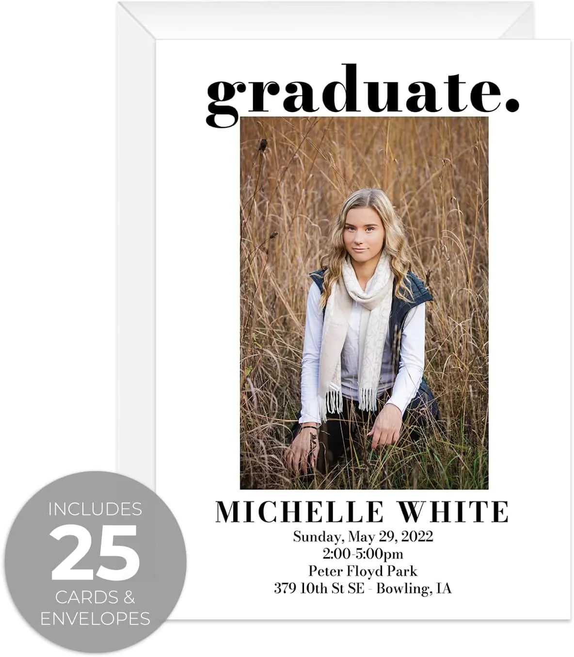 Canopy Street Personalized Graduate Photo Invitation / 25 Custom Graduation Invites / 5" x 7" DIY High School And College Grad Party Senior Picture Invitations/Made In The USA
