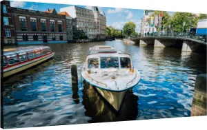 Canvas Wall Art for Living Room Bedroom View the bridge through the river channel boat front typical picture Big Large Wall Art Decor Framed Painting Wall Pictures Prints Artwork Office