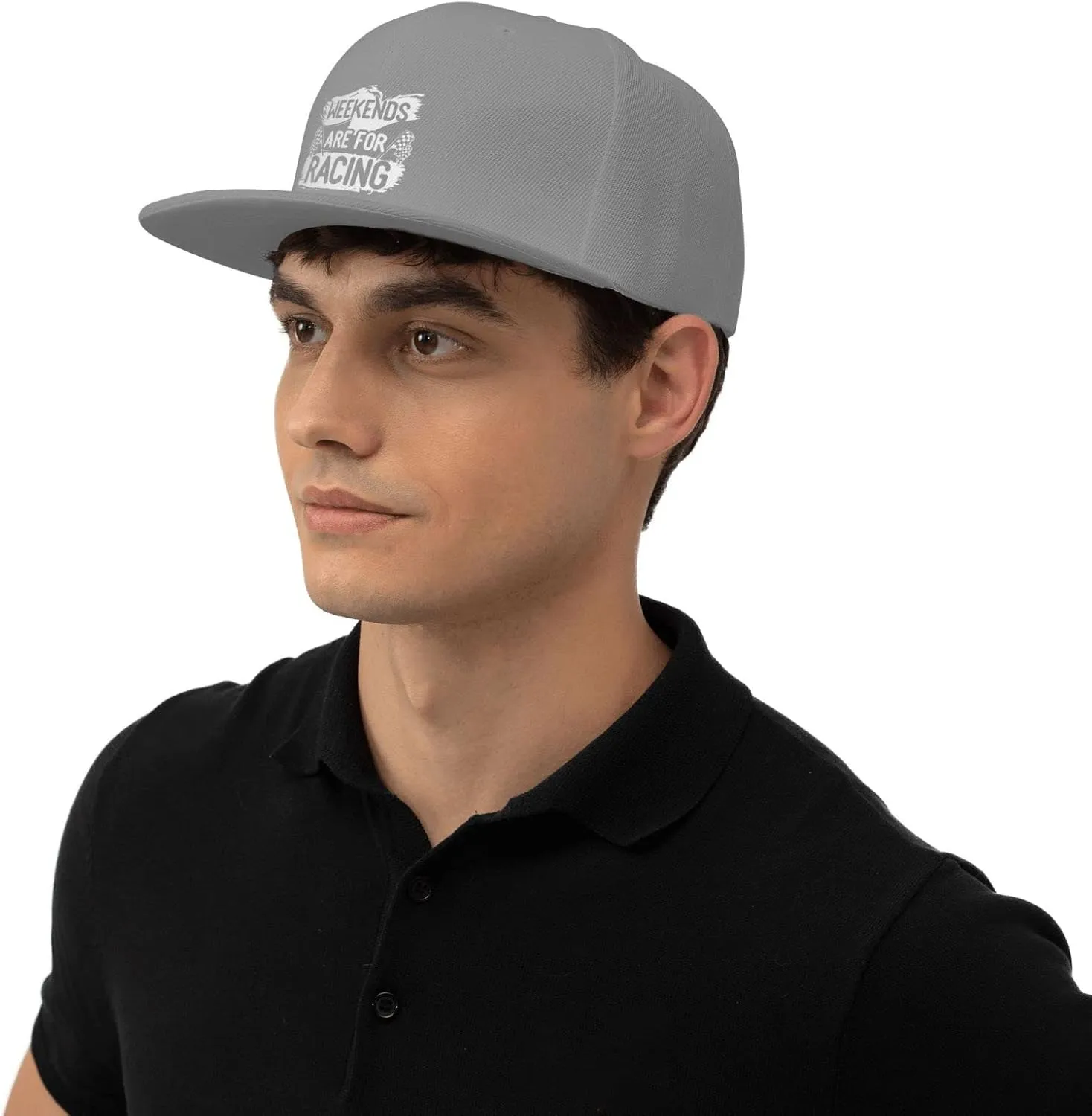 Car Race Bike Racing Racer Flat Brim Baseball Cap,Classic Snapback Hat Adjustable Trucker Hat for Men & Women,Black