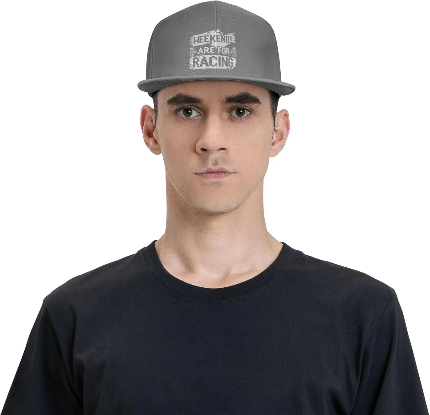 Car Race Bike Racing Racer Flat Brim Baseball Cap,Classic Snapback Hat Adjustable Trucker Hat for Men & Women,Black