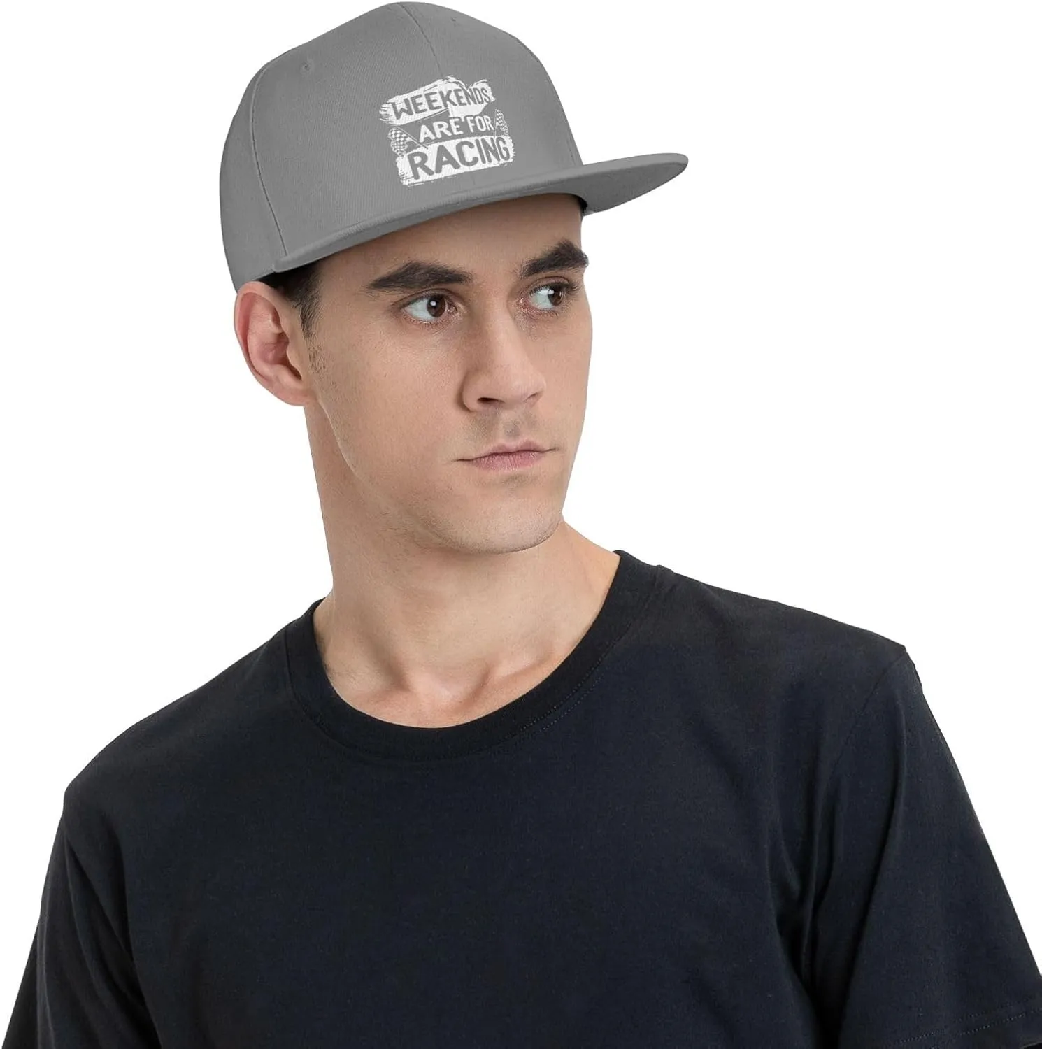 Car Race Bike Racing Racer Flat Brim Baseball Cap,Classic Snapback Hat Adjustable Trucker Hat for Men & Women,Black