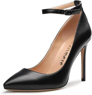 Castamere Womens Ankle Strap Pumps Pointed Toe Slip-on High Heels 10CM Heels