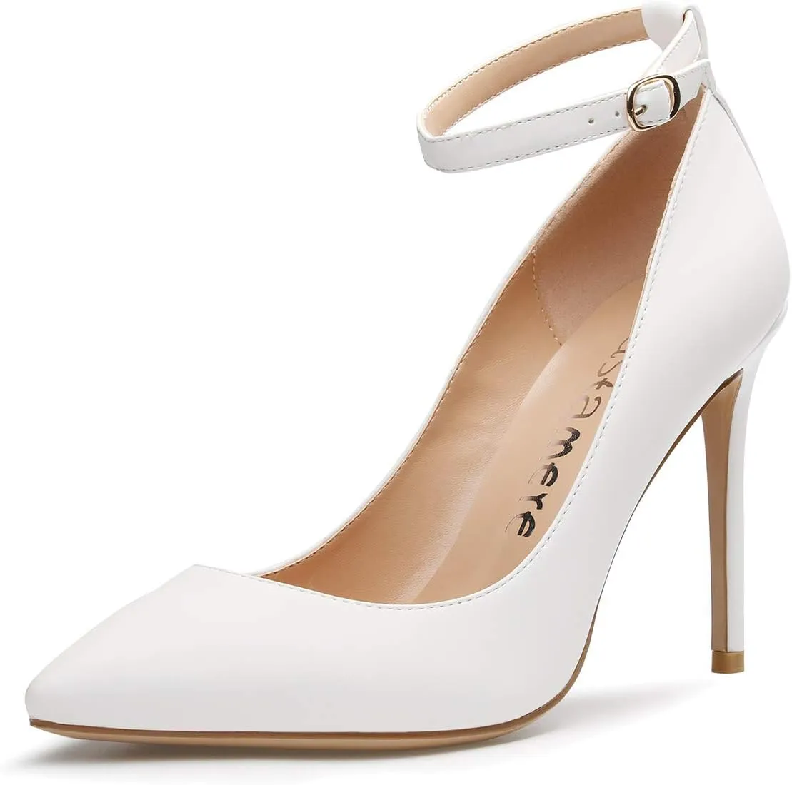 Castamere Womens Ankle Strap Pumps Pointed Toe Slip-on High Heels 10CM Heels