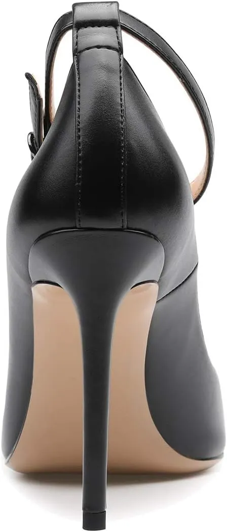 Castamere Womens Ankle Strap Pumps Pointed Toe Slip-on High Heels 10CM Heels