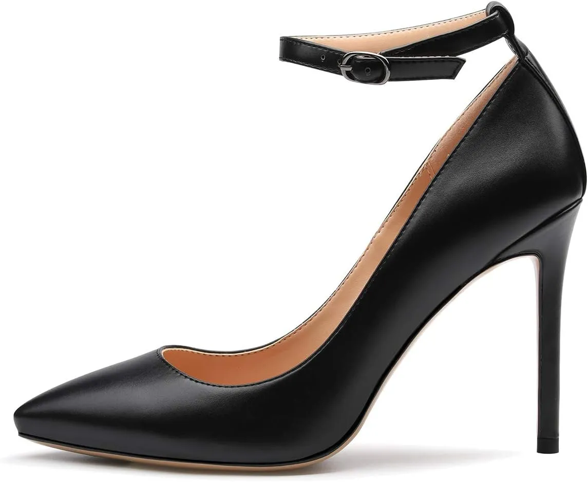 Castamere Womens Ankle Strap Pumps Pointed Toe Slip-on High Heels 10CM Heels