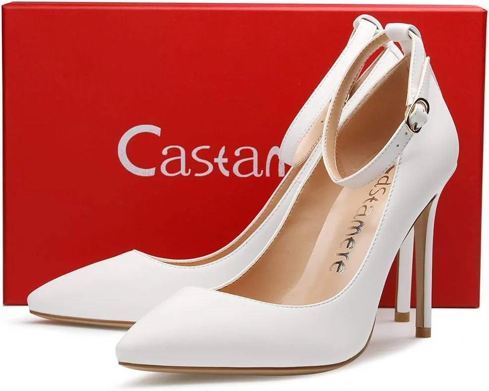 Castamere Womens Ankle Strap Pumps Pointed Toe Slip-on High Heels 10CM Heels
