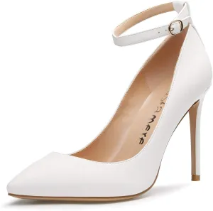 Castamere Womens Ankle Strap Pumps Pointed Toe Slip-on High Heels 10CM Heels