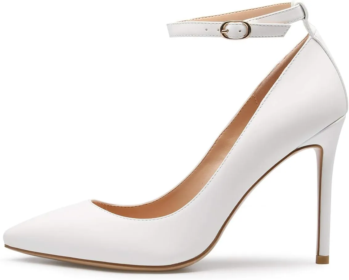 Castamere Womens Ankle Strap Pumps Pointed Toe Slip-on High Heels 10CM Heels