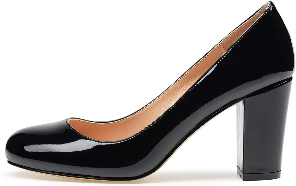 Castamere Women's High Heels Round Toe Slip-On Pumps Block Heel 8CM