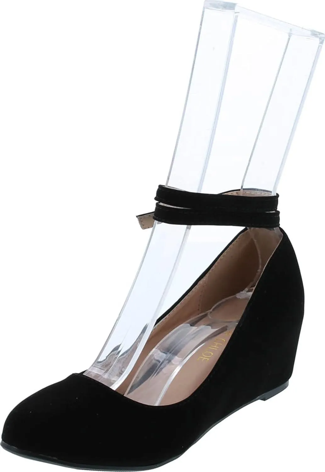 Chase & Chloe Womens Bobby-12 Round Toe Med Low Heel Wedge Pump,Black Nubuck,8
